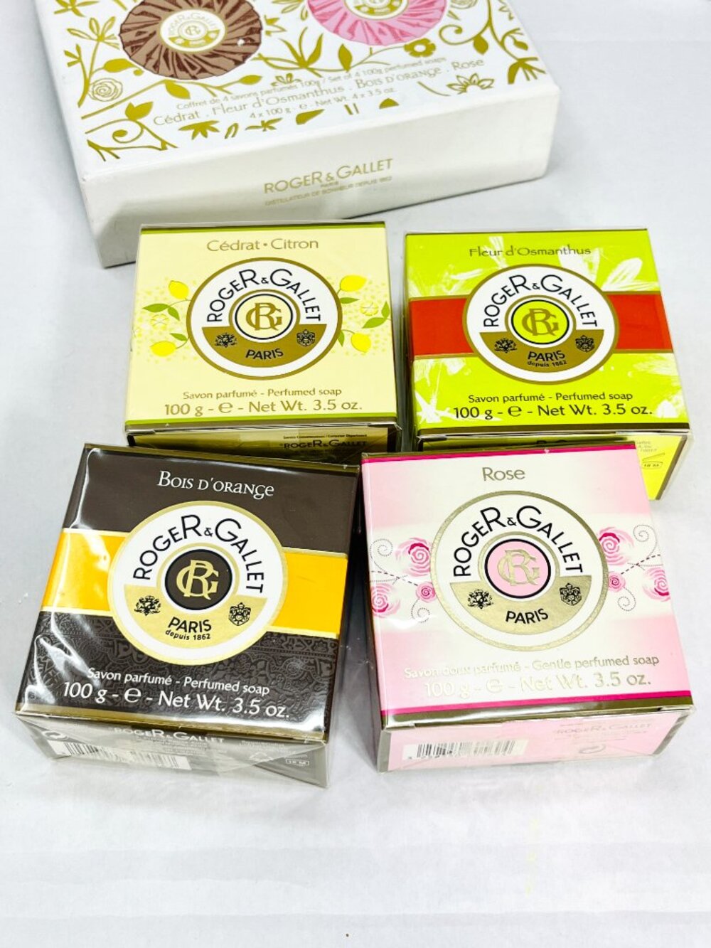 NEW Roger & Gallet Paris Gift Set [4] Perfumed Soap Bars 100g/ 3.5oz Scented Box